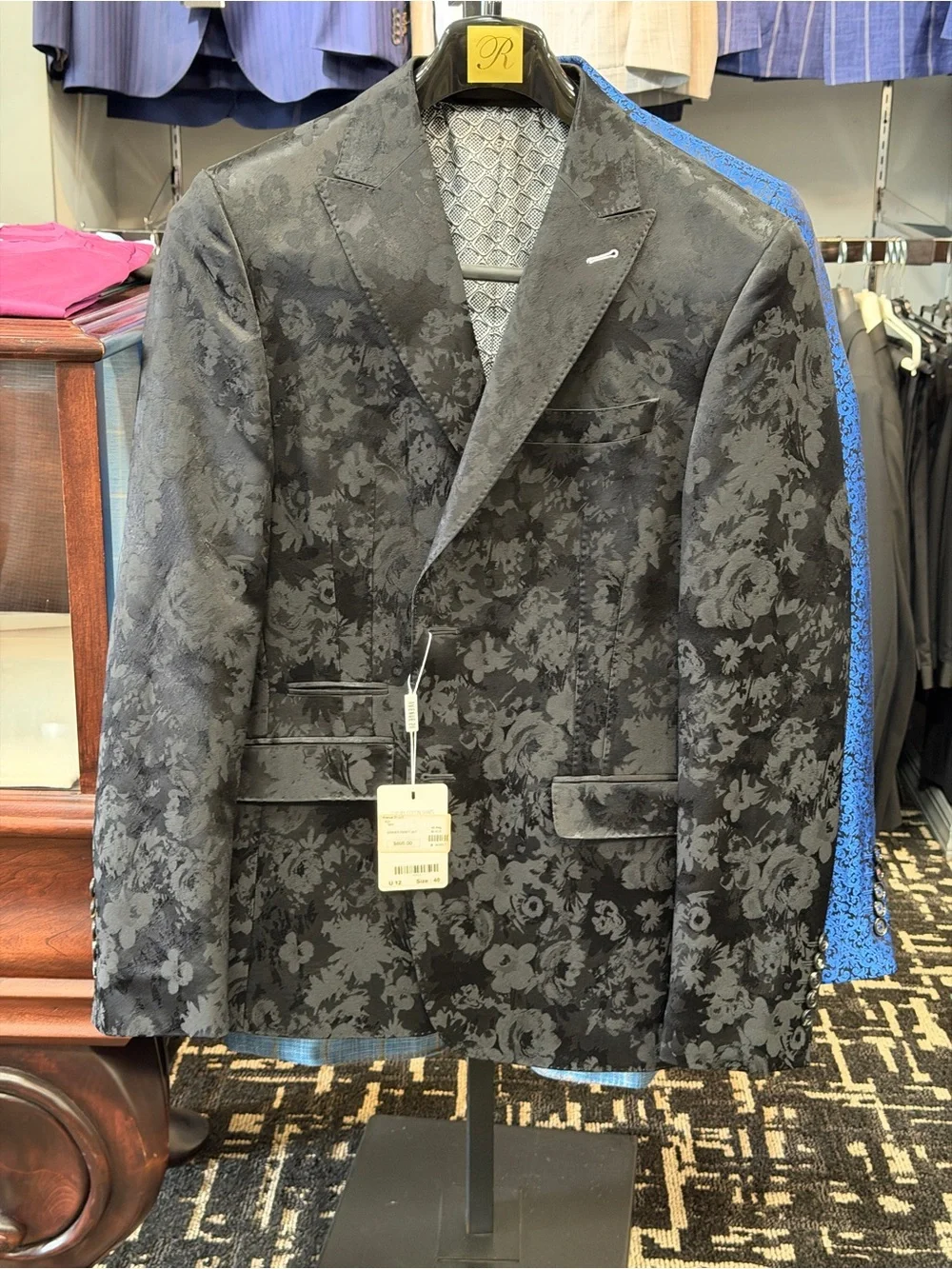 Avenue 21 Black Floral Jacquard Sport Coat 40R